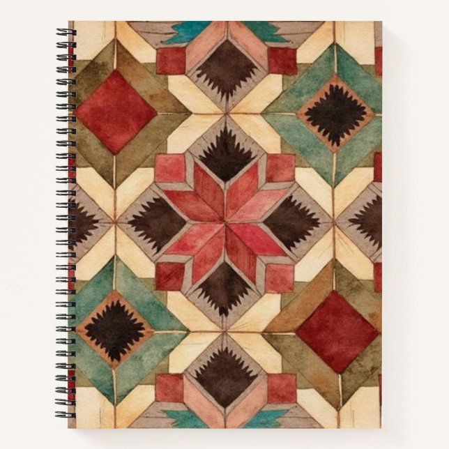 vintage Geometric Quilt Block Art Pattern  Notebook (Front)