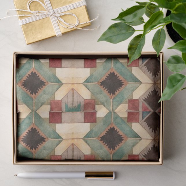 vintage Geometric Quilt Block Art Pattern  Tissue Paper (Gift)
