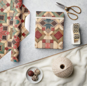 vintage Geometric Quilt Block Art Pattern * Wrapping Paper