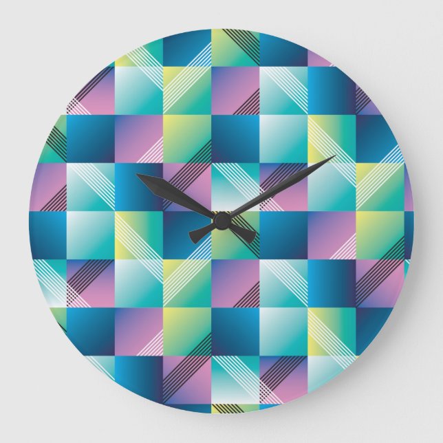 Vintage Geometric Squares: Abstract Pattern Large Clock (Front)