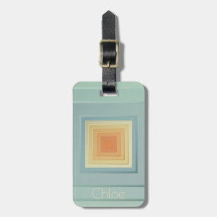 Vintage Geometric Squares (light blue & yellow) Luggage Tag