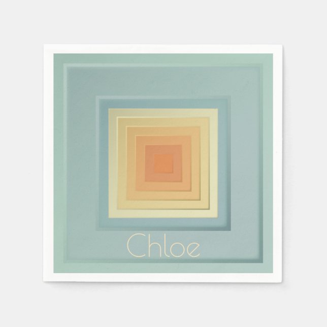 Vintage Geometric Squares (light blue & yellow) Paper Napkins (Front)