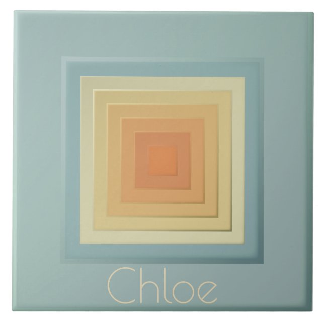 Vintage Geometric Squares (light blue & yellow) Tile (Front)