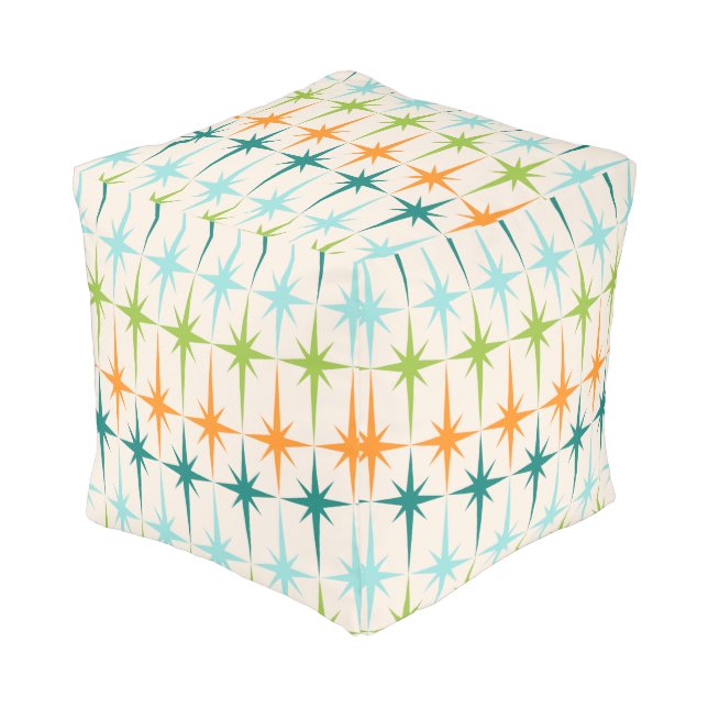 Vintage Geometric Starbursts Cube Pouf (Angled Front)