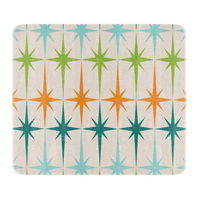 Vintage Geometric Starbursts Glass Cutting Board (Front)