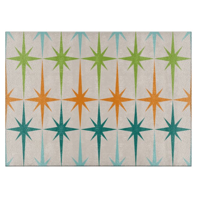 Vintage Geometric Starbursts Glass Cutting Board (Front)