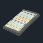 Vintage Geometric Starbursts Nylon Trifold Wallet<br><div class="desc">Vintage. Geometrics. Starbursts. If you love any of those words, this retro Vintage Geometric Starbursts Nylon Trifold Wallet is for you. This mid century modern design features a cream background with rows of turquoise, lime green, orange, and teal starbursts. This mod design pairs beautifully with Strange Little Onion’s Retro Atomic...</div>