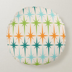 Vintage Geometric Starbursts Round Pillow
