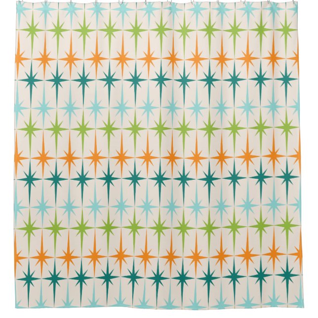 Vintage Geometric Starbursts Shower Curtain (Front)