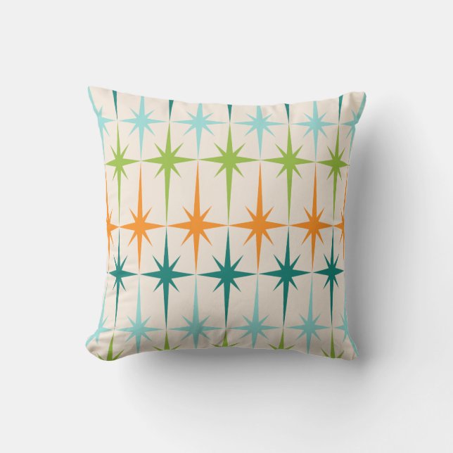 Vintage Geometric Starbursts Throw Pillow (Front)