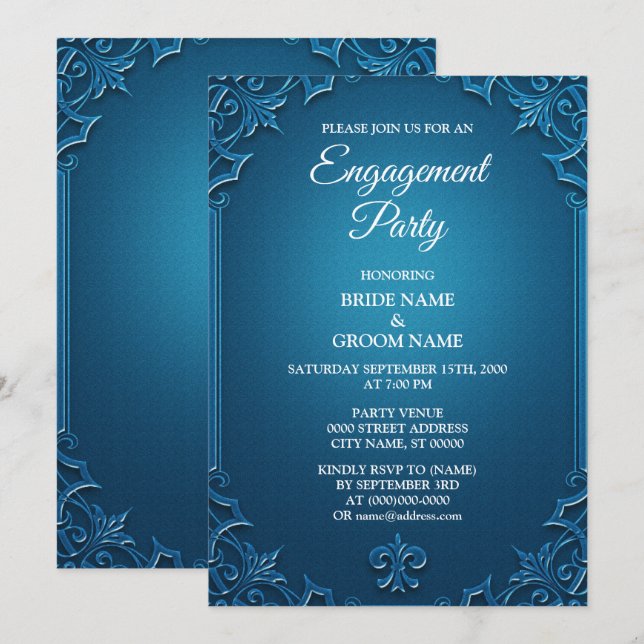 Vintage Geometric Teal Turquoise Engagement party Invitation (Front/Back)
