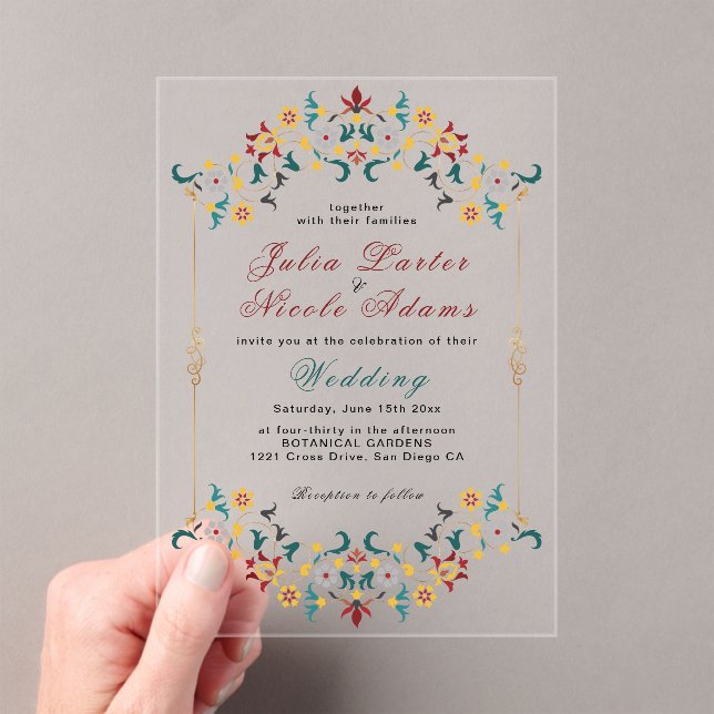 Vintage Geometry Intricate Classical Motif Wedding Acrylic Invitations (Insitu (Handheld))