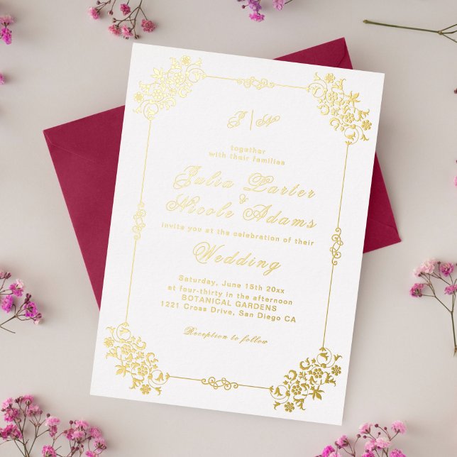 Vintage Geometry Intricate Classical Motif Wedding Foil Invitation (Creator Uploaded)