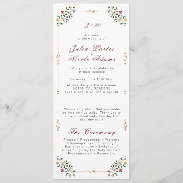 Vintage Geometry Intricate Classical Motif Wedding Program (Front)