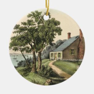 Vintage George Washington Birthplace Christmas Ceramic Ornament