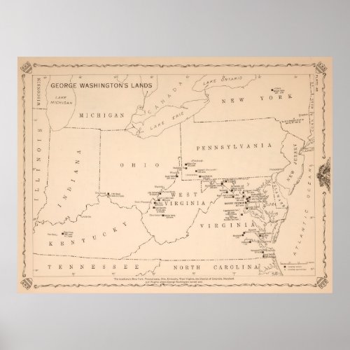 Vintage George Washington Land Ownership Map 1932 Poster