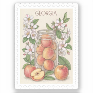 Vintage Georgia Peaches Mason Jar Flower Stamp Sticker