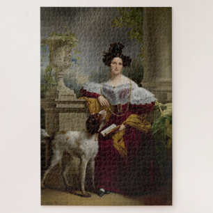 Vintage Georgian portrait reading lady dog Jigsaw Puzzle