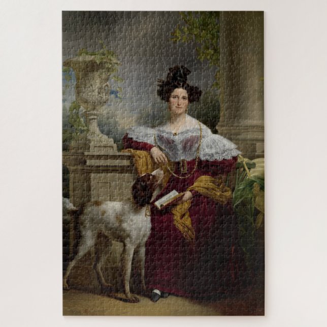 Vintage Georgian portrait reading lady dog Jigsaw Puzzle (Vertical)