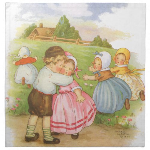 Vintage Georgie Porgie Mother Goose Nursery Rhymes Cloth Napkin