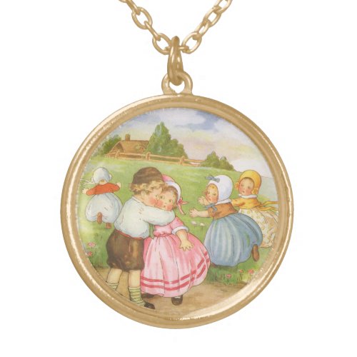 Vintage Georgie Porgie Mother Goose Nursery Rhymes Gold Plated Necklace
