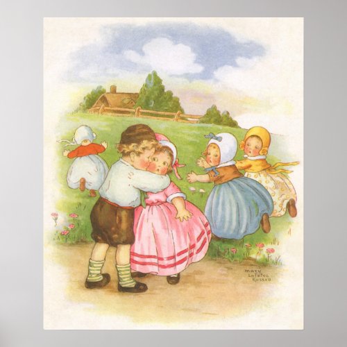 Vintage Georgie Porgie Mother Goose Nursery Rhymes Poster