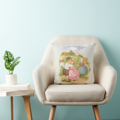 Vintage Georgie Porgie Mother Goose Nursery Rhymes Throw Pillow