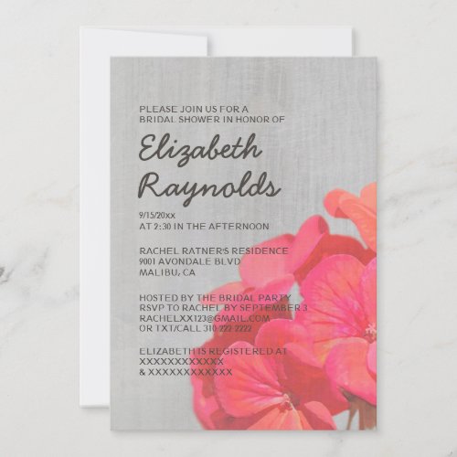 Vintage Geranium Bridal Shower Invitations