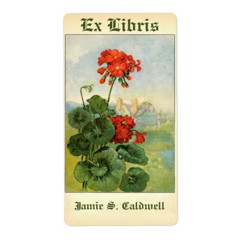 Vintage geranium flower bookplate book plate