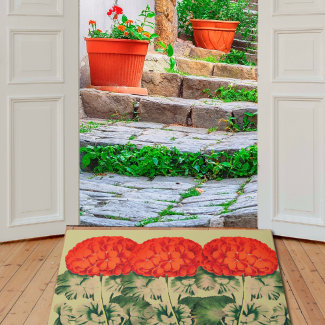 Vintage Geranium Trio  - bold floral Doormat