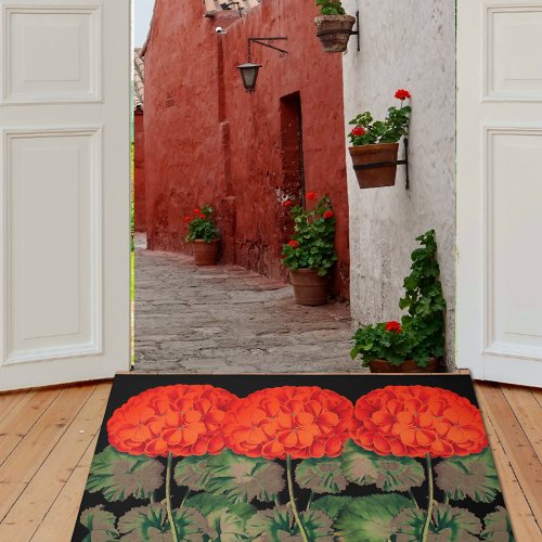 Vintage Geranium Trio  _ bold floral Doormat