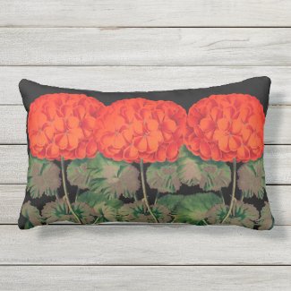 Vintage Geranium Trio  - bold floral Lumbar Pillow