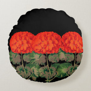 Vintage Geranium Trio - bold floral Round Pillow