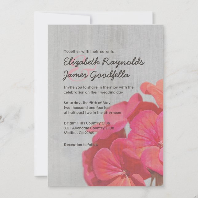 Vintage Geranium Wedding Invitations (Front)