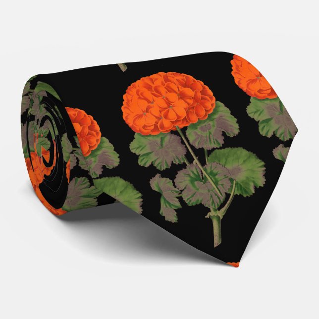 vintage geraniums - bold floral neck tie (Rolled)