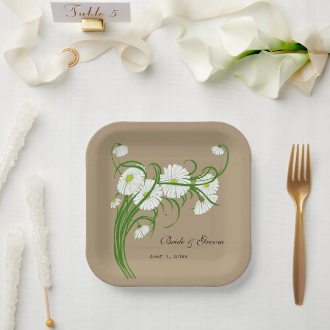 Vintage Gerber Daisy Flowers Wedding Paper Plates (Wedding)