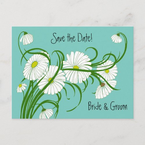 Vintage Gerber Daisy flowers Wedding Save the Date Announcement Postcard