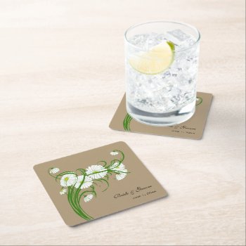 Vintage Gerber Daisy Flowers Wedding Square Paper Coaster by InvitationCafe at Zazzle