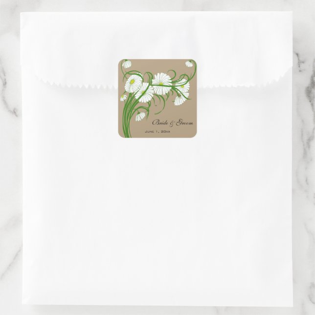 Vintage Gerber Daisy Flowers Wedding Square Sticker (Bag)