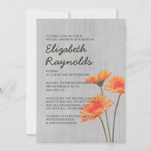 Vintage Gerbera Daisy Bridal Shower Invitations