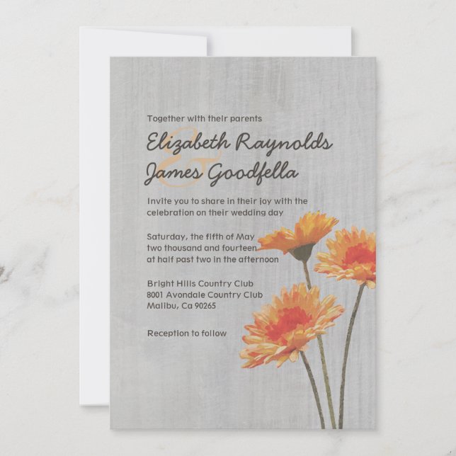 Vintage Gerbera Daisy Wedding Invitations (Front)