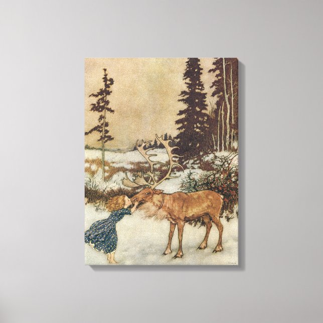 Vintage Gerda and the Reindeer by Edmund Dulac Canvas Print (Front)