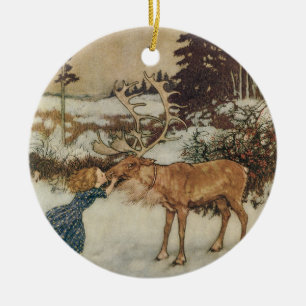 Vintage Gerda and the Reindeer by Edmund Dulac Ceramic Ornament