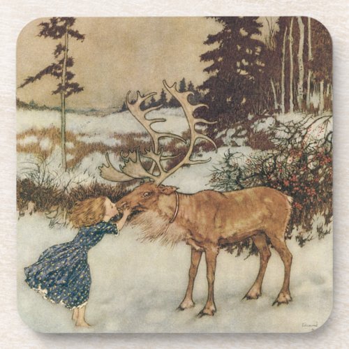 Vintage Gerda and the Reindeer by Edmund Dulac Coaster