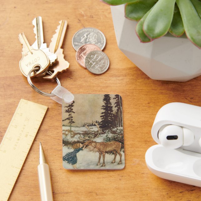 Vintage Gerda and the Reindeer by Edmund Dulac Keychain (Desk)
