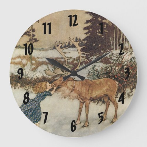 Vintage Gerda and the Reindeer by Edmund Dulac Large Clock