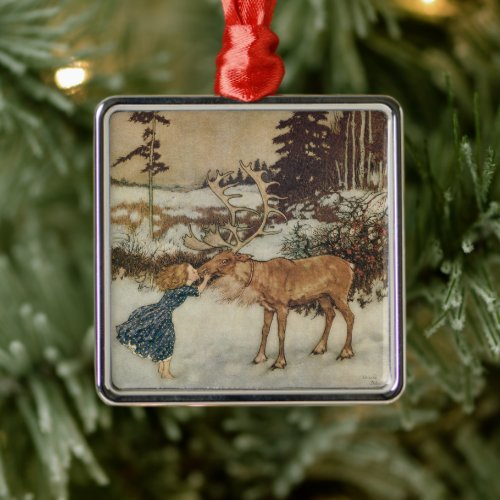 Vintage Gerda and the Reindeer by Edmund Dulac Metal Ornament