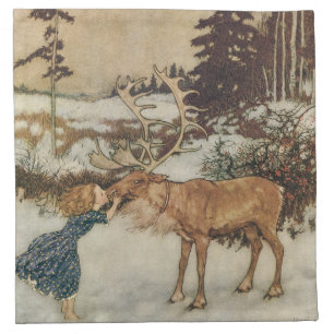 Vintage Gerda and the Reindeer by Edmund Dulac Napkin