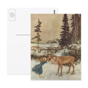 Vintage Gerda and the Reindeer by Edmund Dulac Postcard
