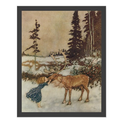 Vintage Gerda and the Reindeer by Edmund Dulac Poster